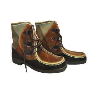 Womens Boots Leather Patch Style Size 7 Multicolor - Fur? - Italy